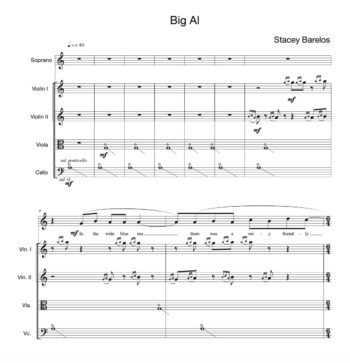 Front page of score for "Big Al" for soprano and string quartet