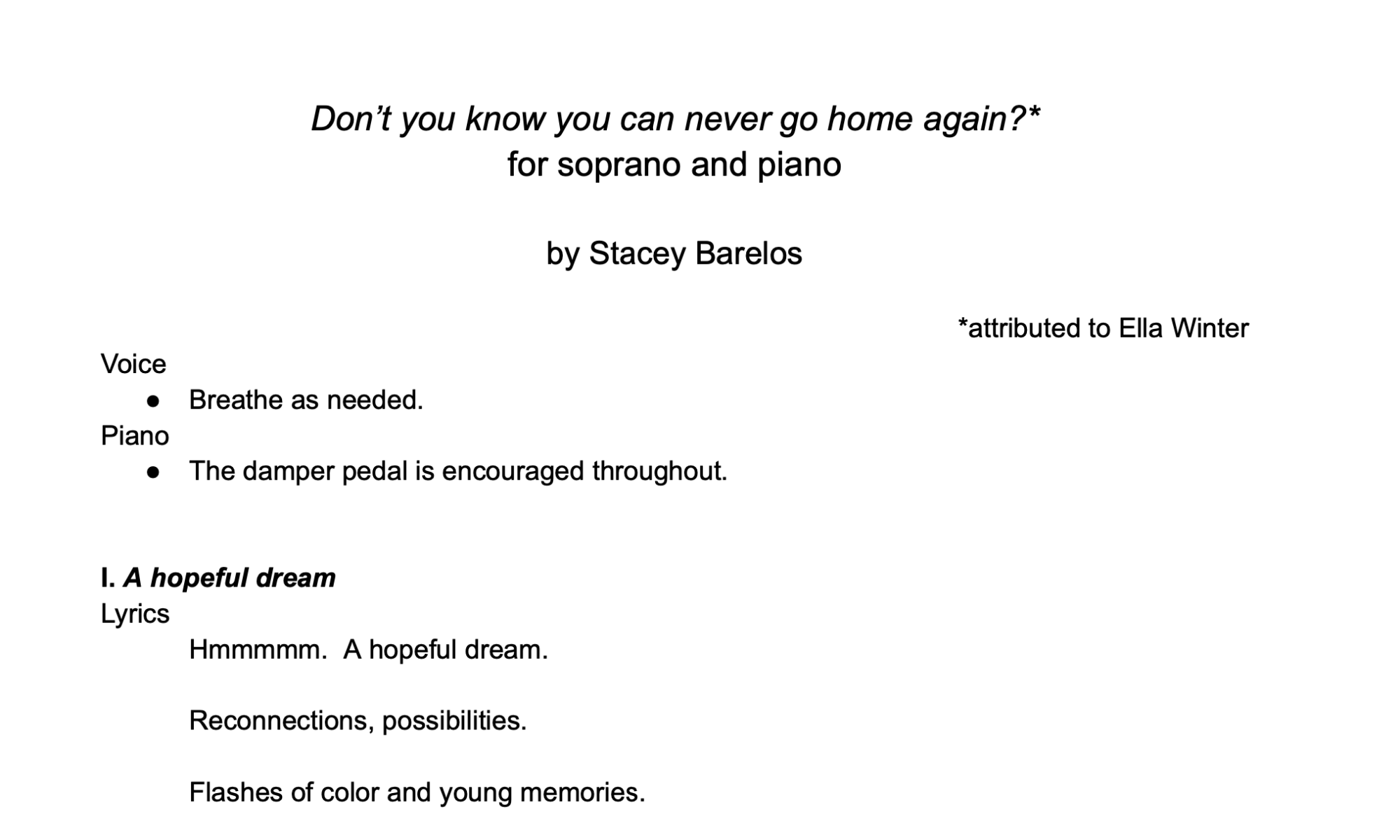First page of text for "Don't you Know You can Never Go Home Again?" for voice and piano